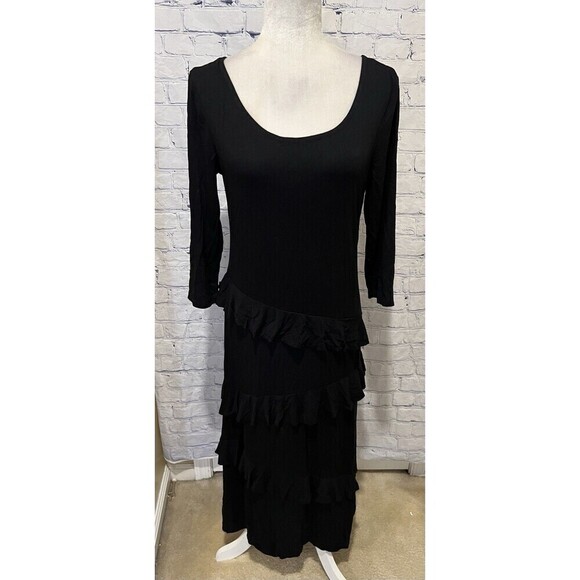 Multiples Long Sleeve Black Ruffle Long Maxi Dress - Soft And Stretchy - Size M - Picture 1 of 10